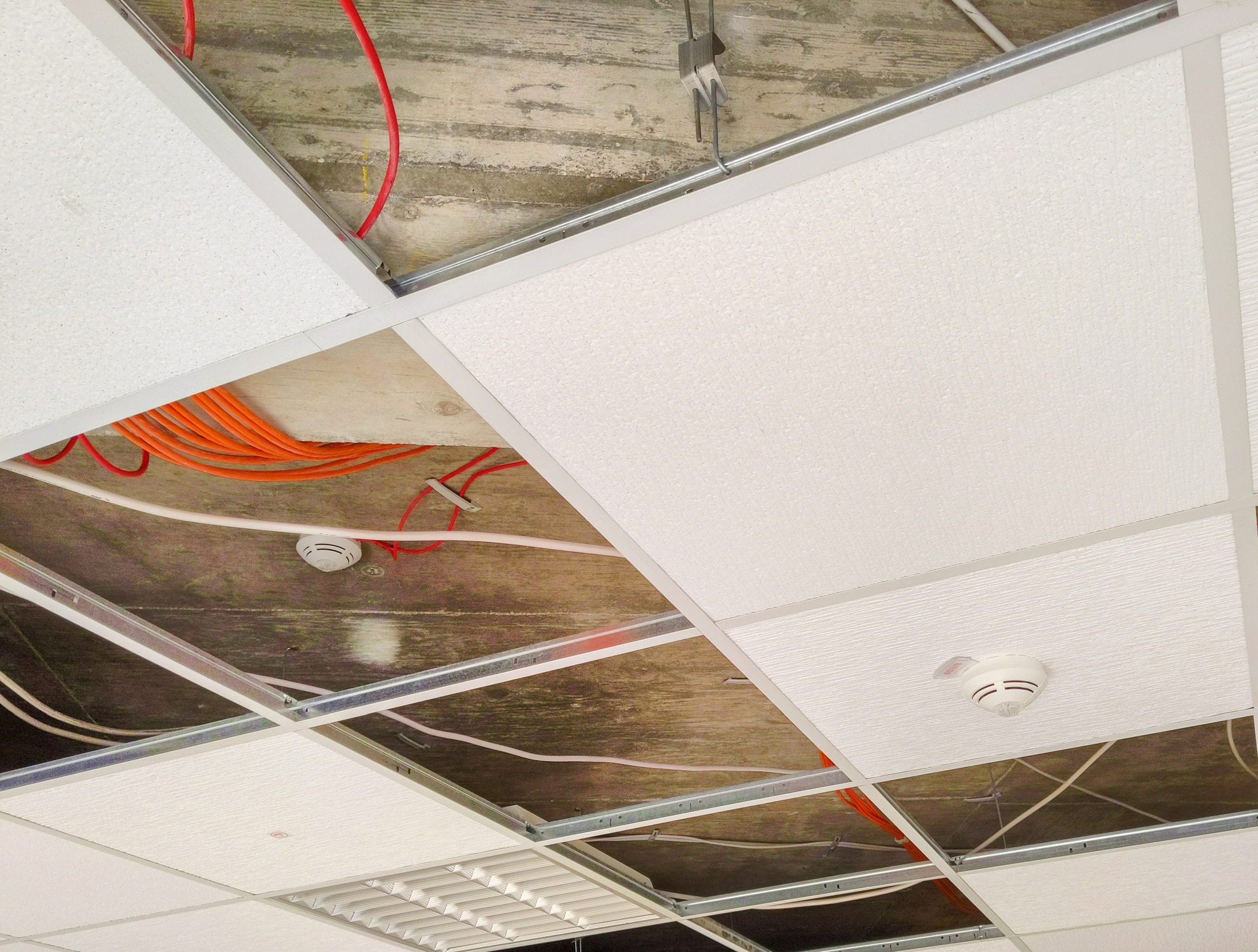 dropped ceiling showing wires