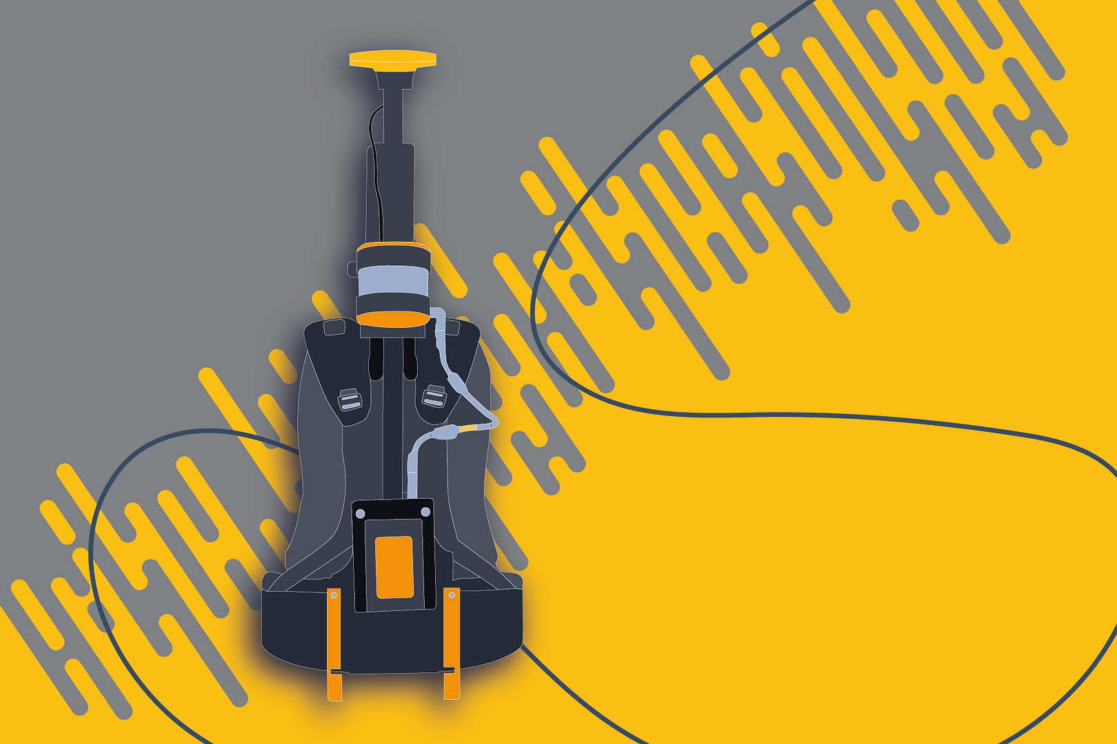 Artistic illustration of a LiDAR scanner on a backpack with a GNSS receiver.