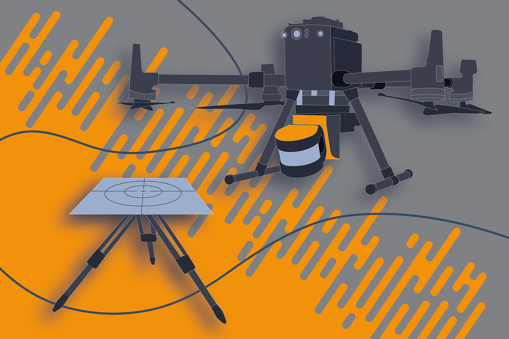 Artistic illustration of a UAV with LiDAR capturing a reflective target.